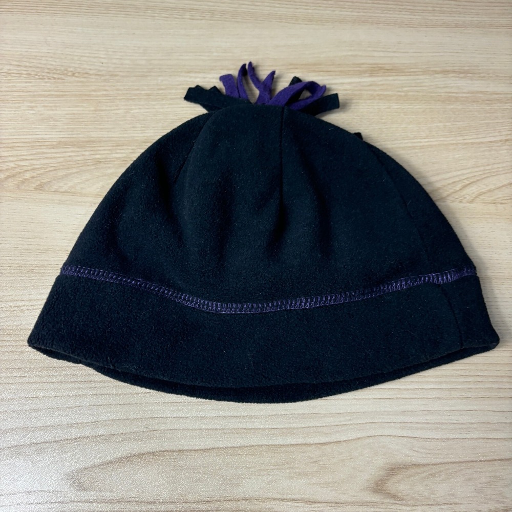 Kids Beanie Winter Hat Cap Black Purple Fleece Lightweight‎ Pom Pom Youth